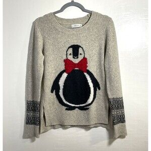 Abercrombie & Fitch Women's Wool Blend Penguin Sweater Beige Crew Neck Small Y2K